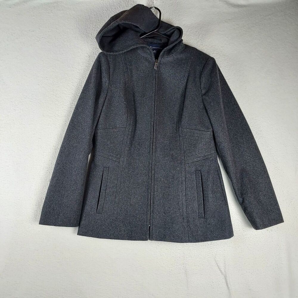 Anne Klein Wool Blend Coat Women’s M Black Mid Length Lined Winter Jacket